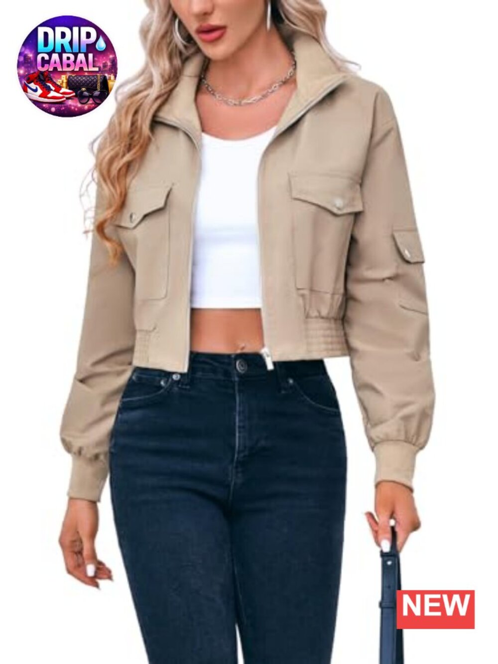 Women's Cropped Bomber Jacket Lightweight Zip Up Short Coat Casual